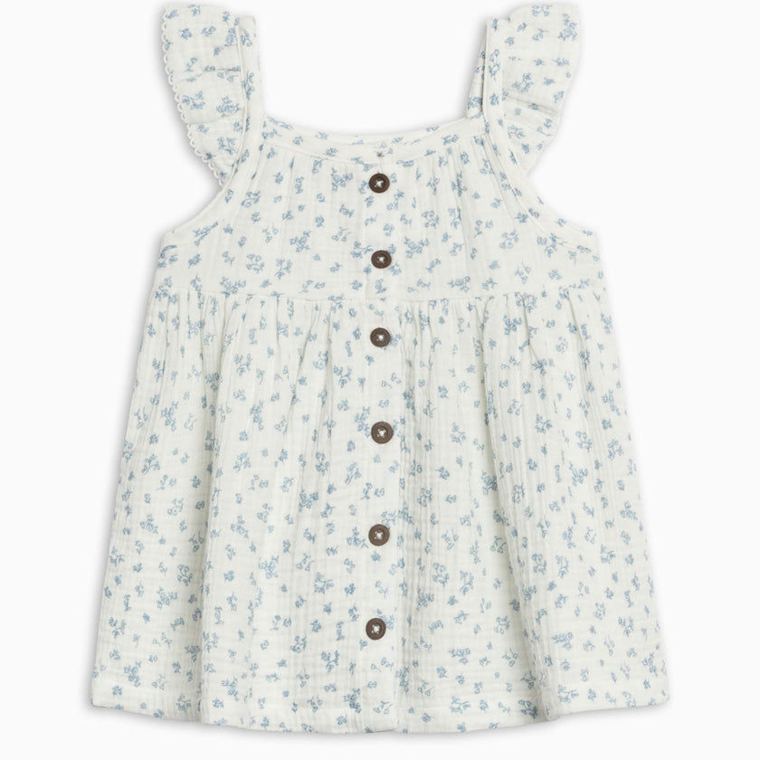 Maisy Muslin Ruffle Strap Dress - Rosebay Floral / Coconut + Sea