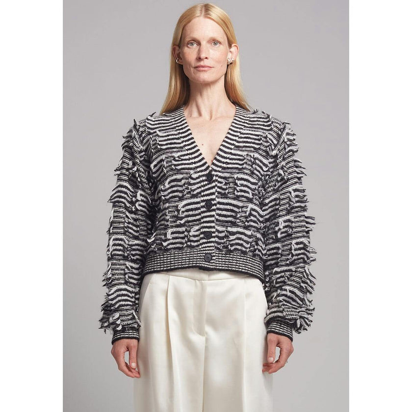 LUELLA STRIPE CARDI | IVORY + BLACK STRIPE