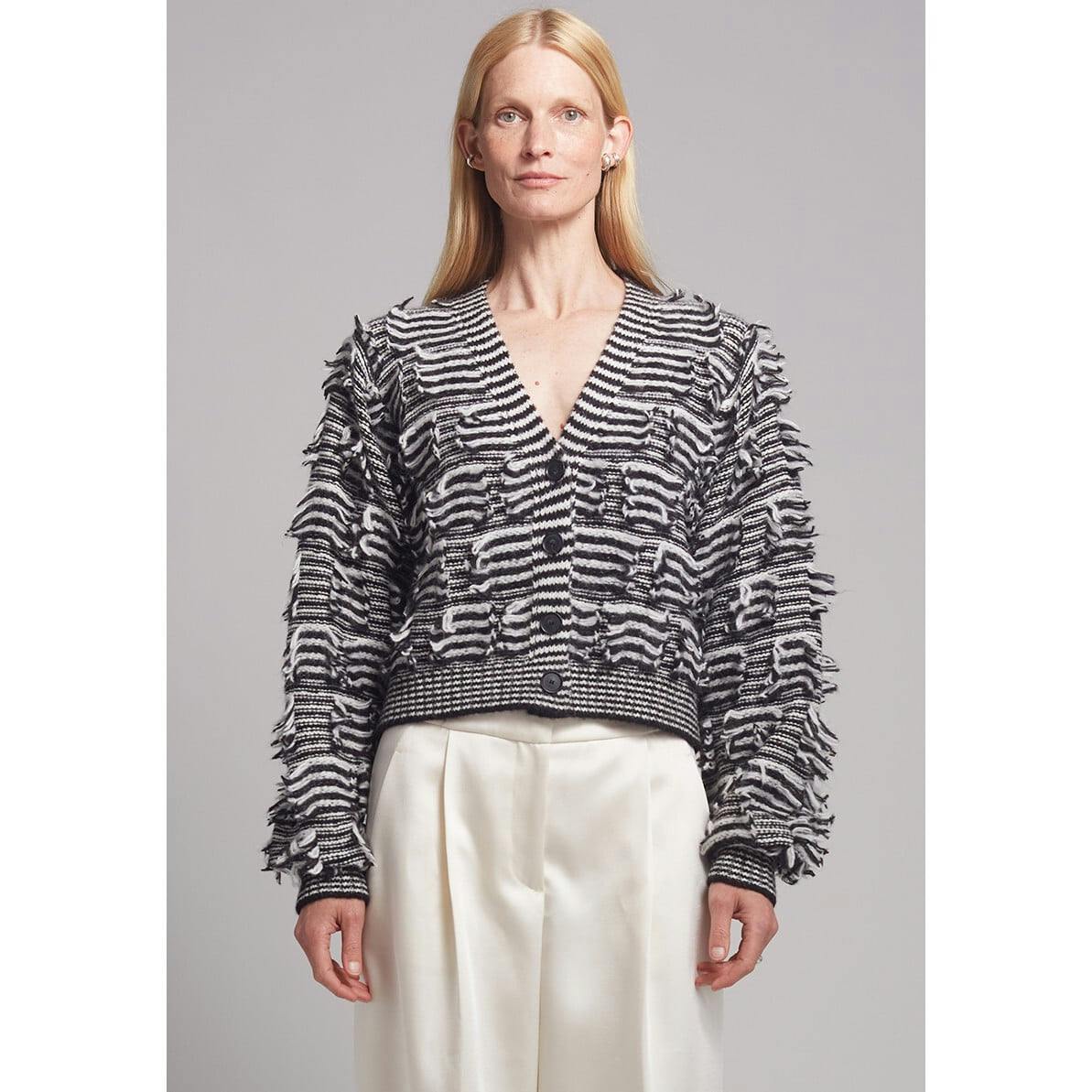 LUELLA STRIPE CARDI | IVORY + BLACK STRIPE