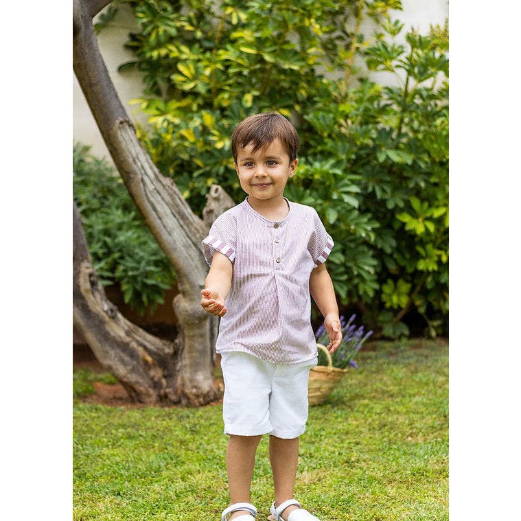 Boys Terracotta Shorts Set, Stripes