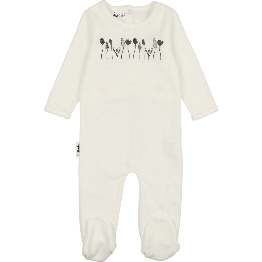 Boys Winter Garden Embroidered Long Sleeve Long Sleeve Footie, Cream