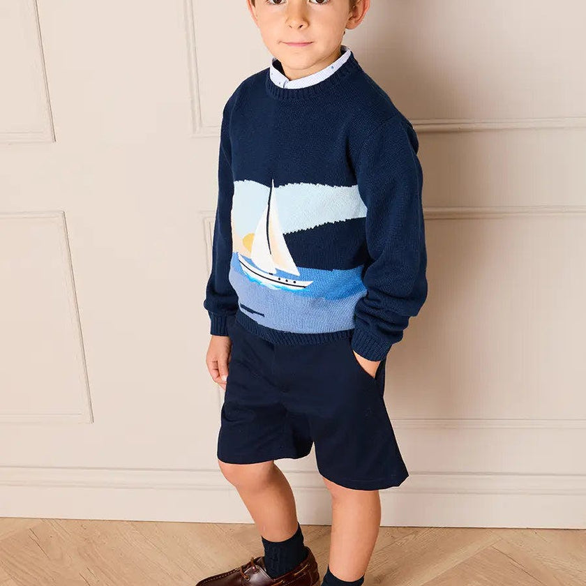 Seaside Postcard Knitted Jumper in Navy (18mths-6yrs)