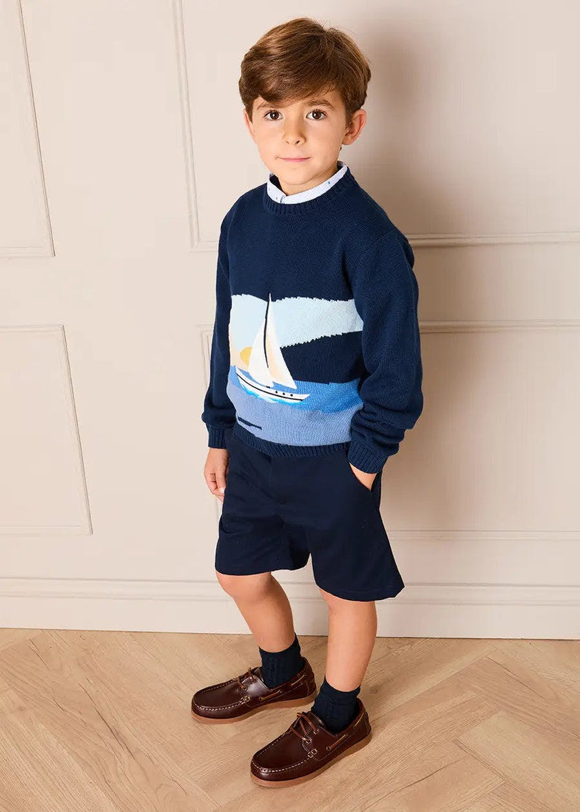 Seaside Postcard Knitted Jumper in Navy (18mths-6yrs)