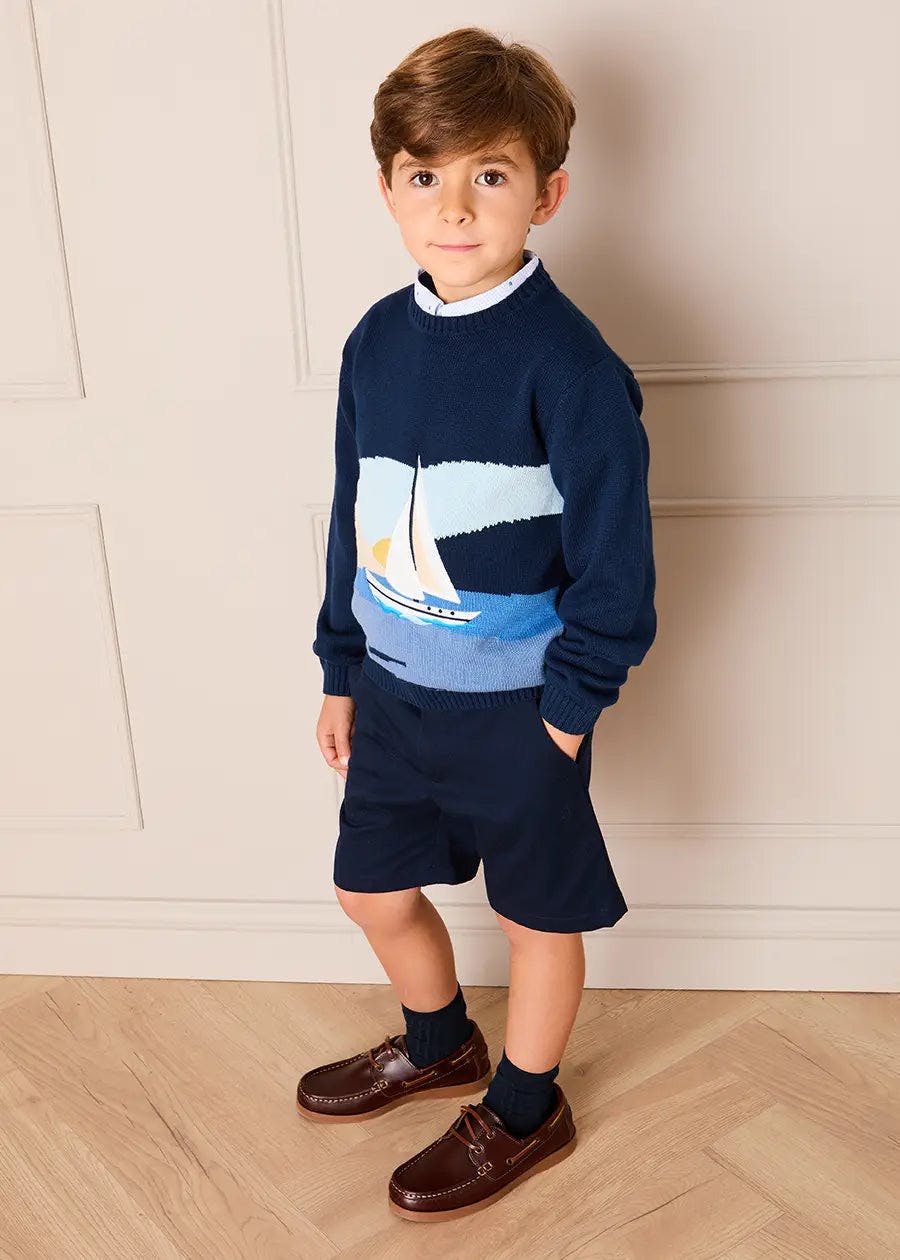 Seaside Postcard Knitted Jumper in Navy (18mths-6yrs)