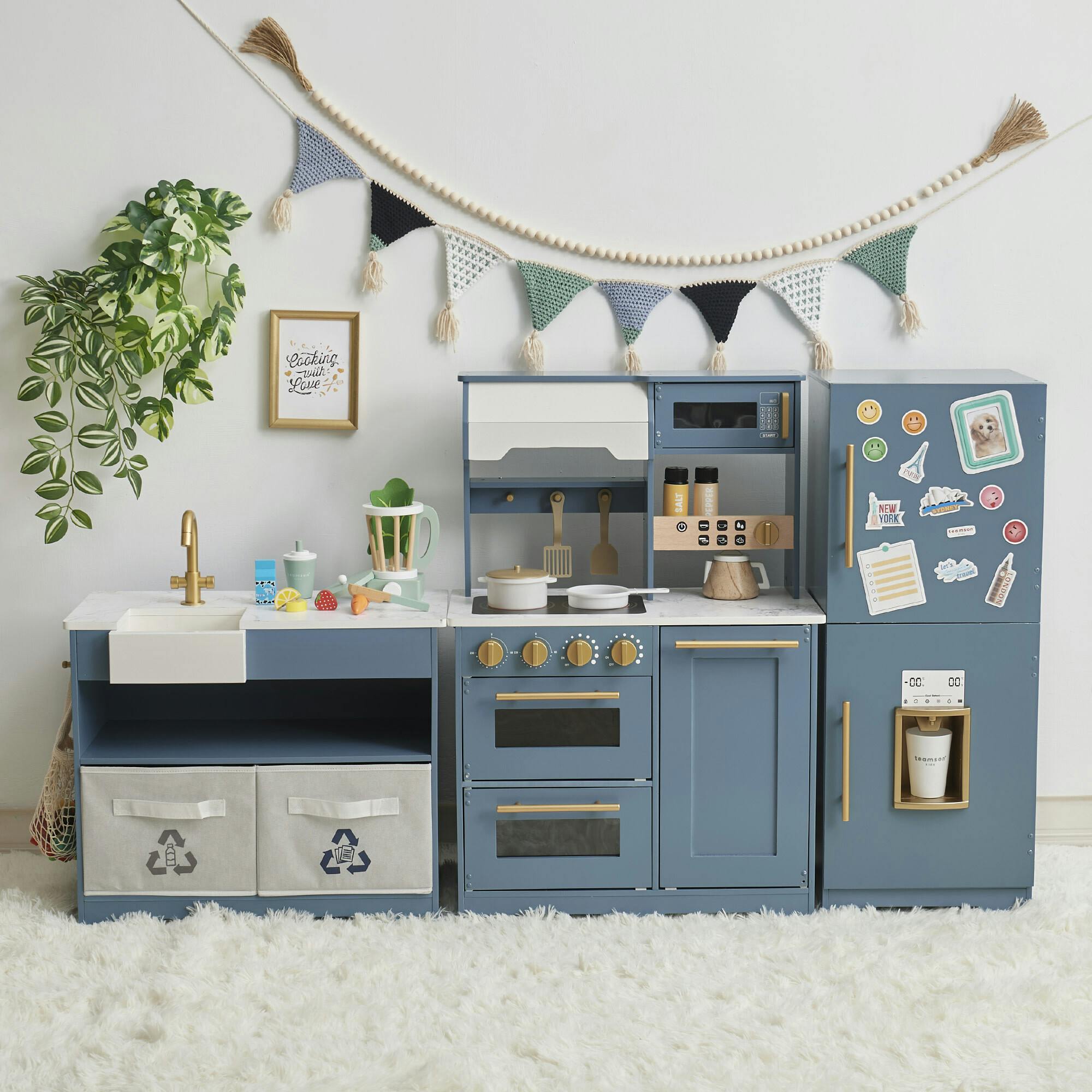 Little Chef Atlanta Large Modular Play Kitchen - Stone Blue/Gold