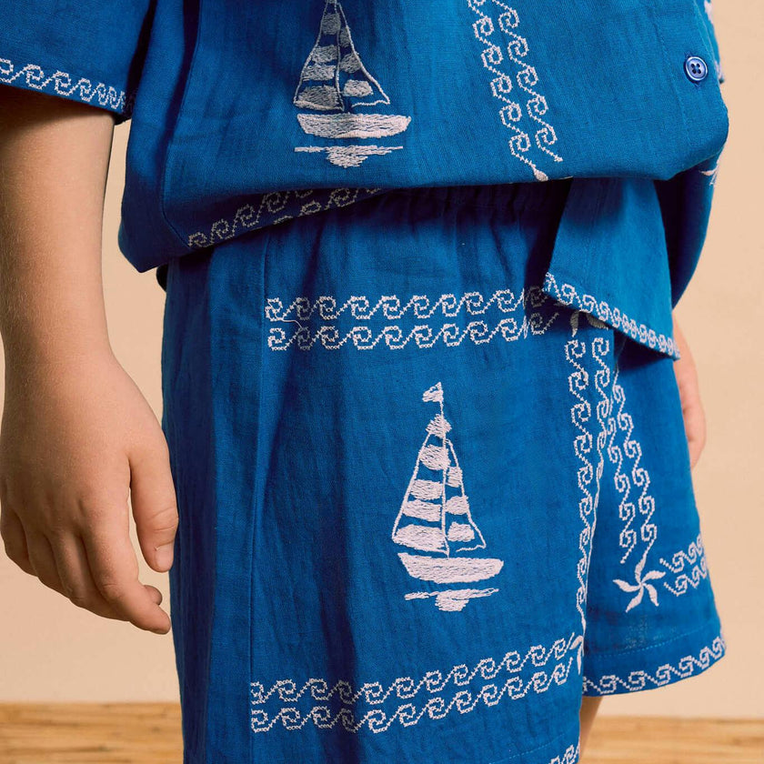 BARCOS EMBROIDERED SHORTS BLUE
