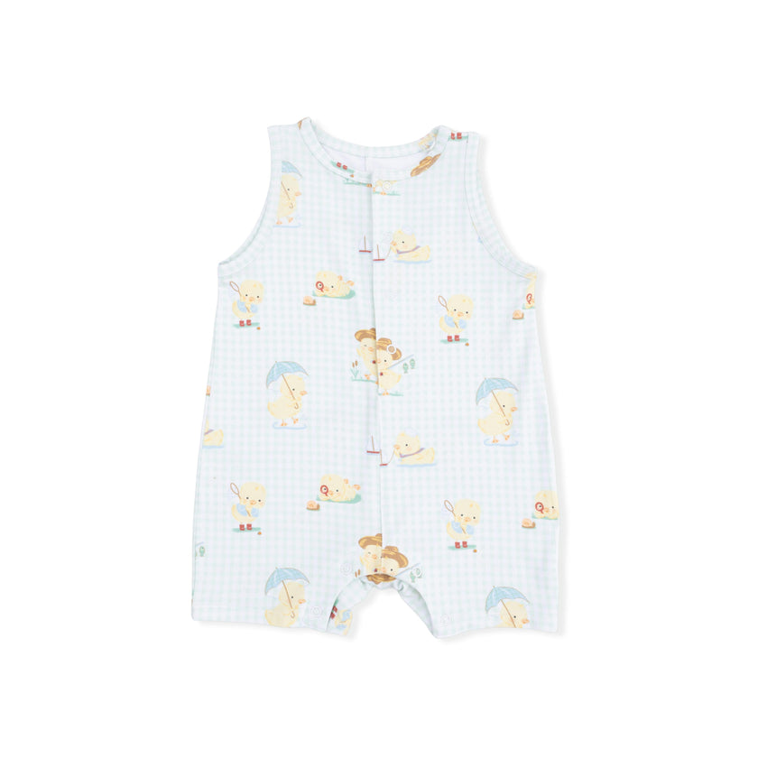 Vintage Spring Ducklings Green - Sleeveless Shortie Romper