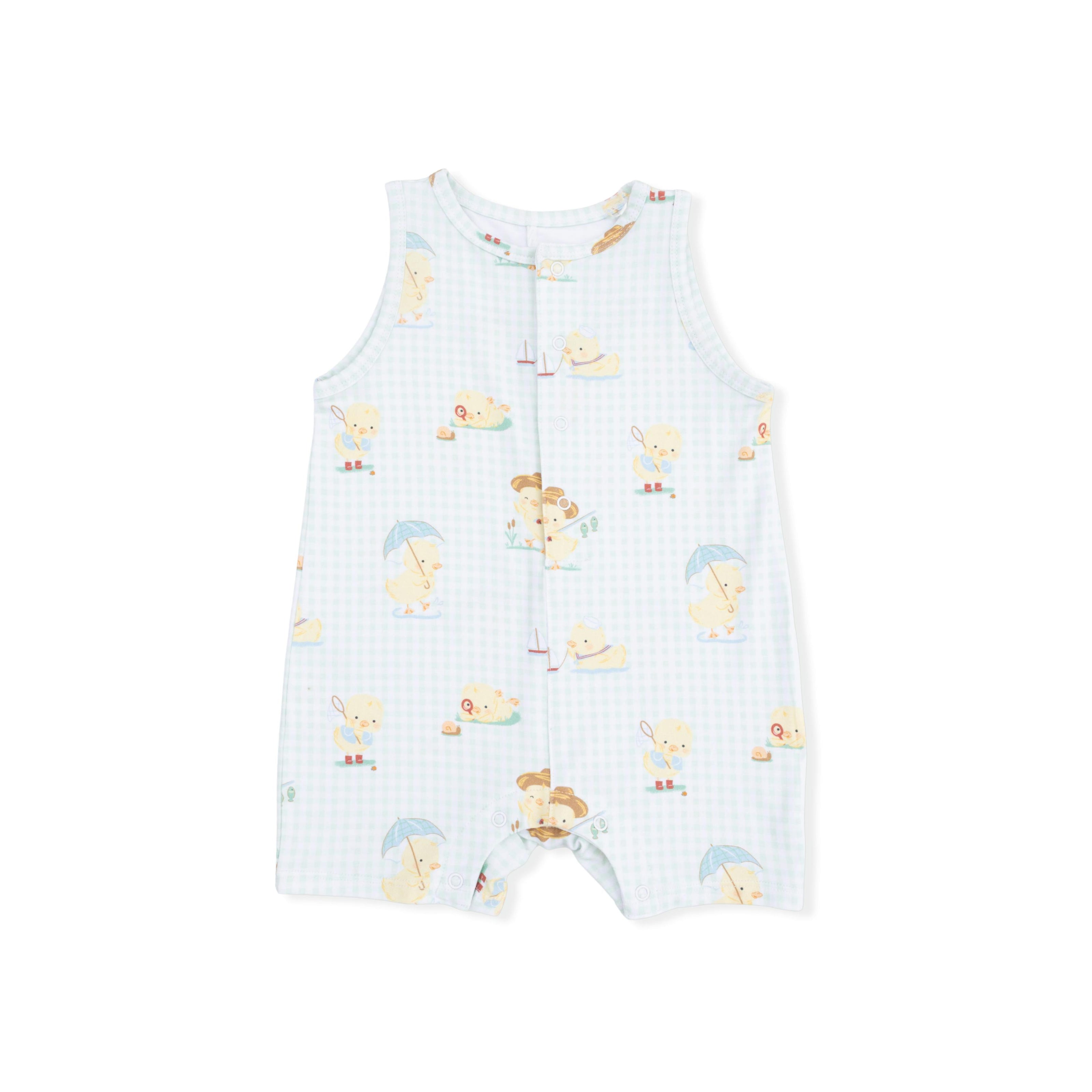 Vintage Spring Ducklings Green - Sleeveless Shortie Romper