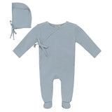 Wrap Snap Front Knit Romper and Bonnet Two Piece Set