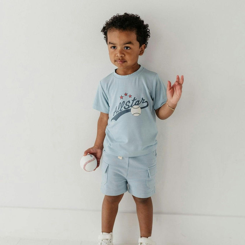 Boys Cargo Shorts in Dusty Sky Blue