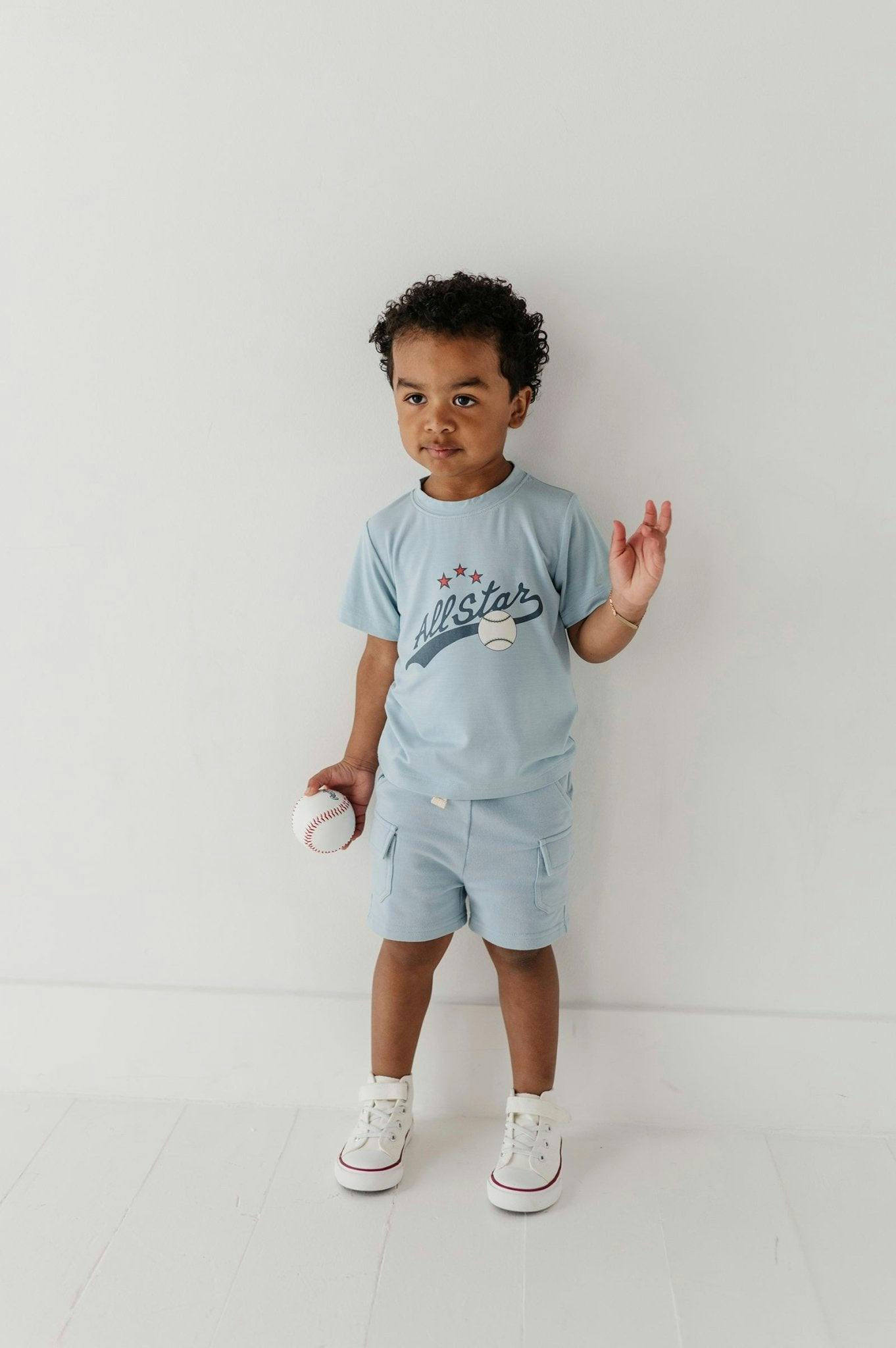 Boys Cargo Shorts in Dusty Sky Blue