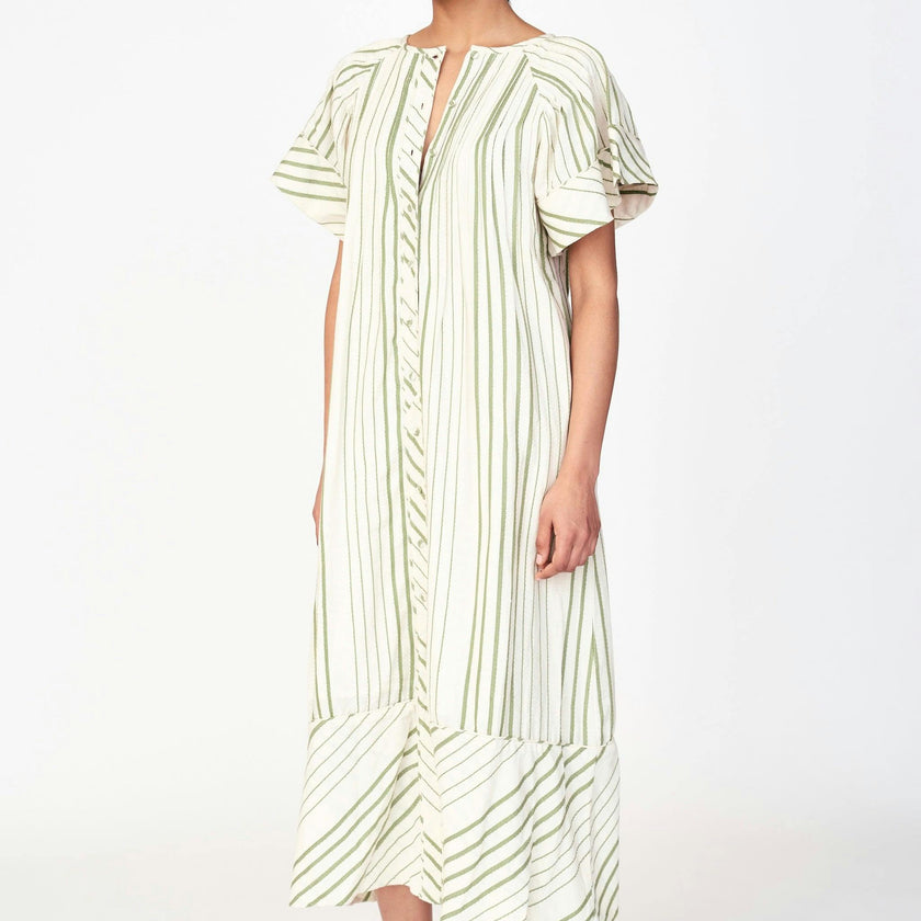 Women's Vienna Pintuck Short Sleeve Front Button Dress, Green
