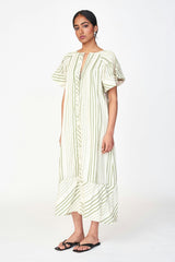 Women's Vienna Pintuck Short Sleeve Front Button Dress, Green