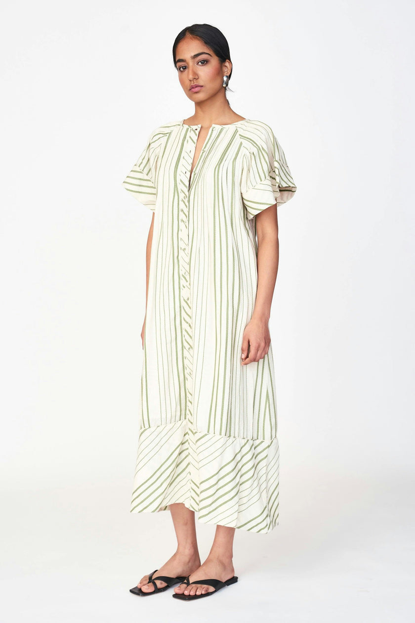 Vienna Pintuck Dress in Garden Stripe