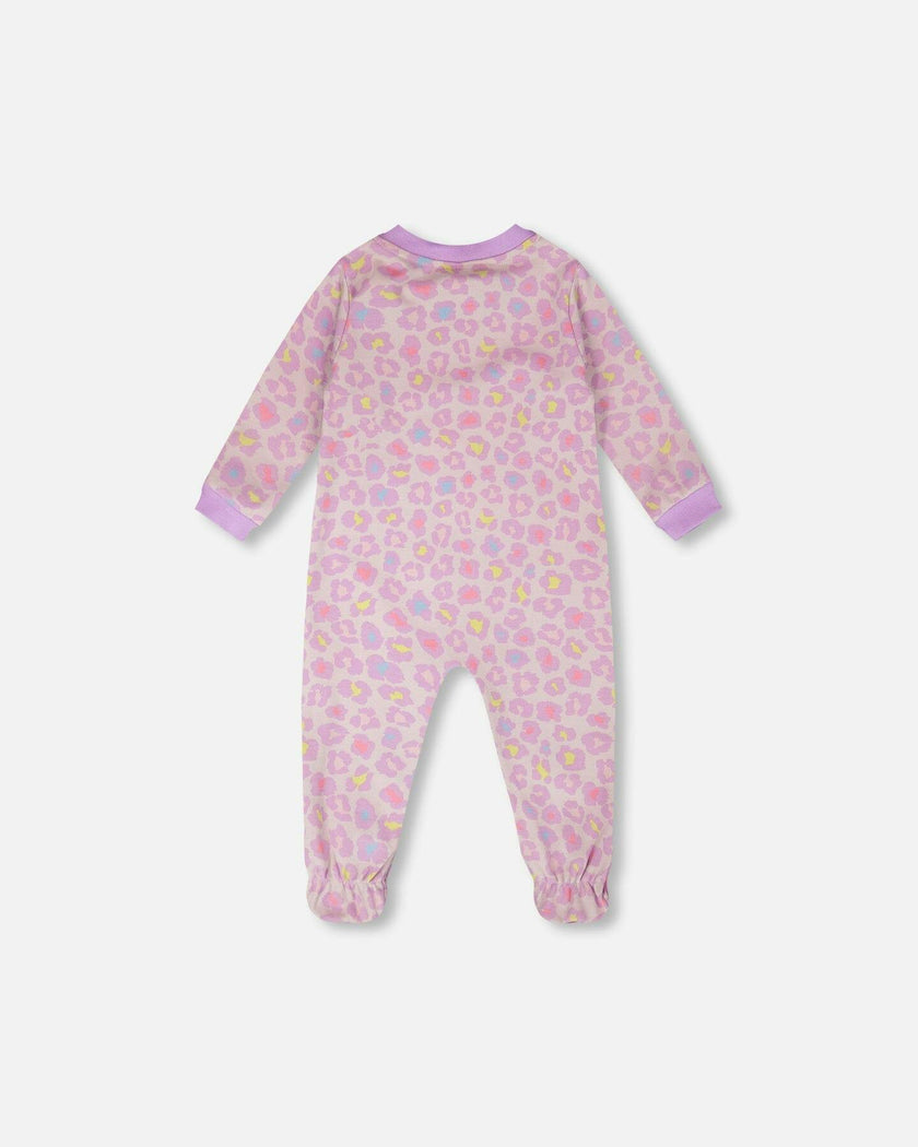 Organic Cotton Baby One-Piece Pyjama Purple Animal Print