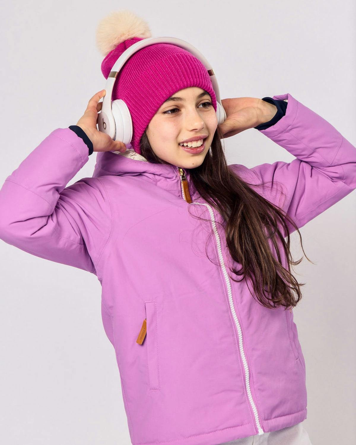 Knit Pom Hat in Hot Pink