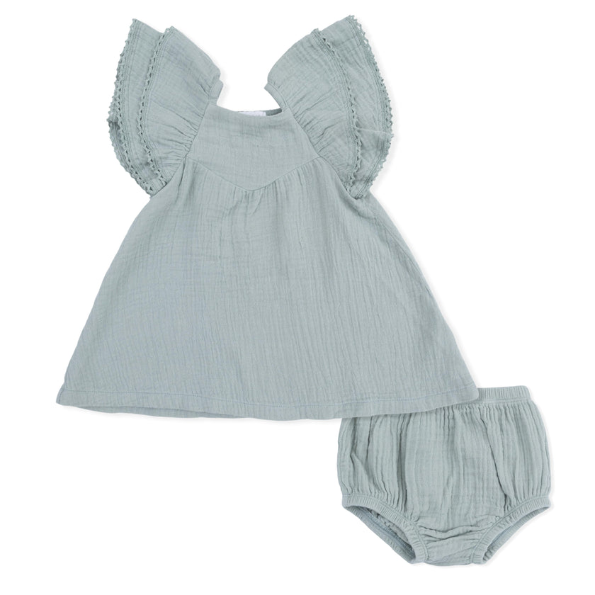 Solid Muslin Jadeite - V-Neck Dress and Bloomer