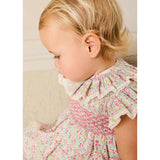 Adelaide Floral Hand Smocked Ruffle Collar Cap Sleeve Dress in Pink (12mths-6yrs)