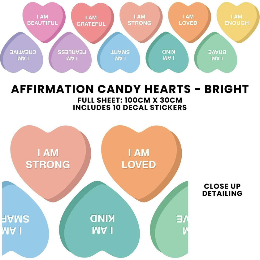 Peel & Stick Fabric Wall Stickers - Affirmation Candy Hearts Brights