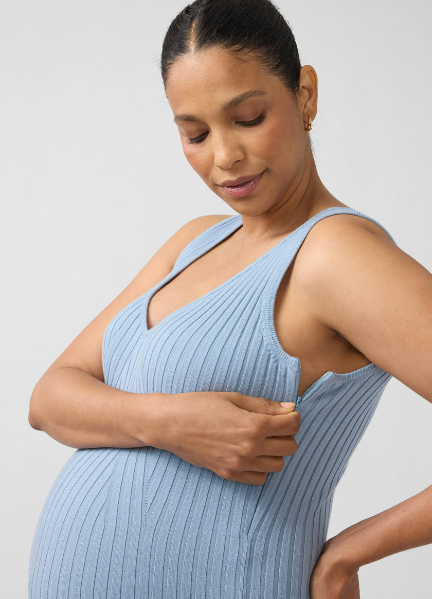 Sleeveless Rib Sweater Maternity Nursing Midi Dress