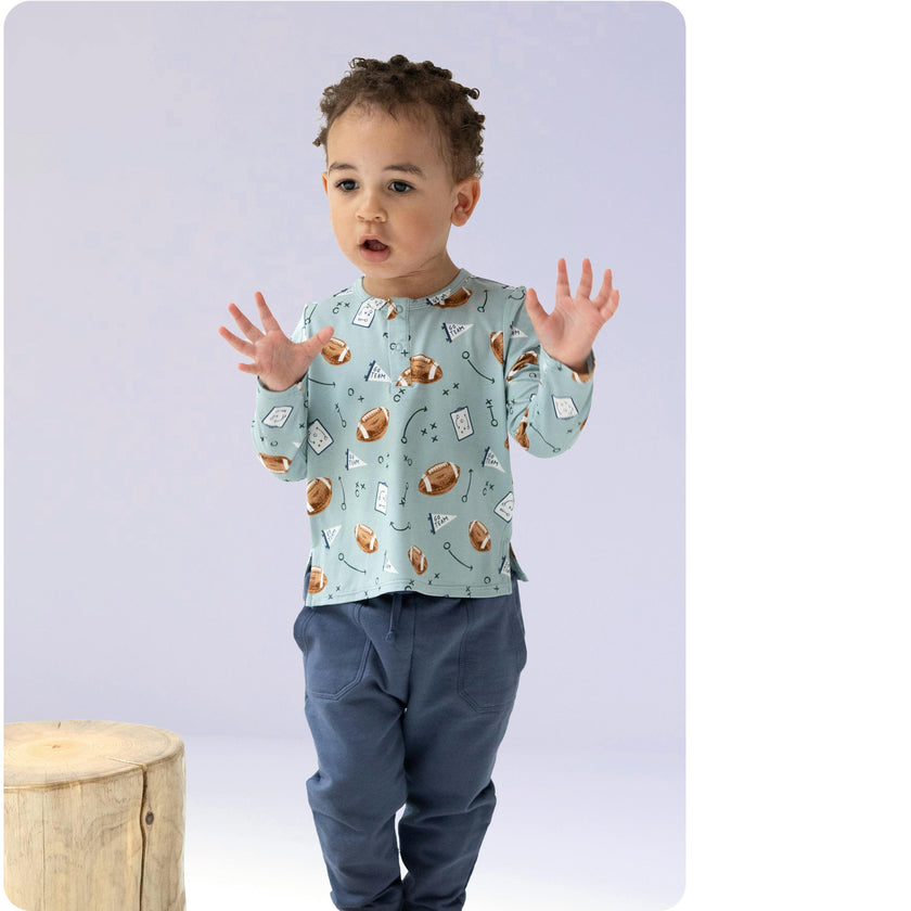Touchdown Time - Grey Mist - Long Sleeve Henley