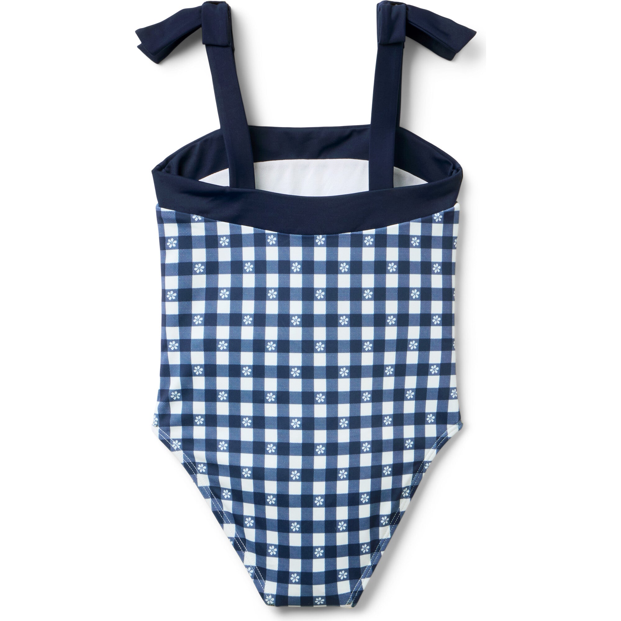 Recycled Gingham Bow Strap Swimsuit, Navy Blue