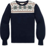 Organic Fair Isle Puff Sleeve Sweater, Blue
