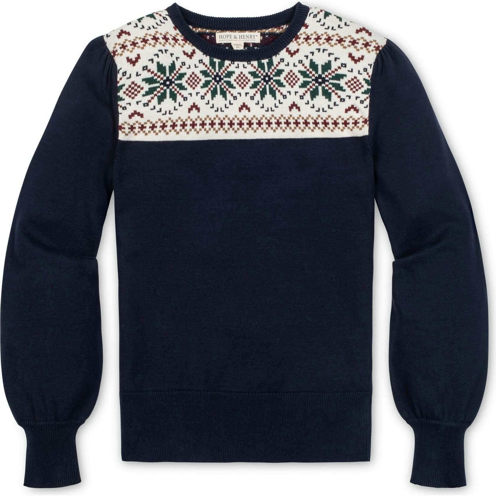 Organic Fair Isle Puff Sleeve Sweater, Blue