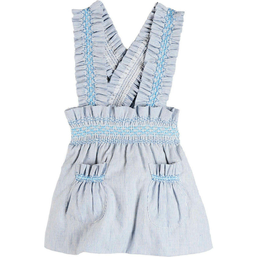 Alexander Stripe Smocked Skirt with Braces in Blue (18mths-6yrs)
