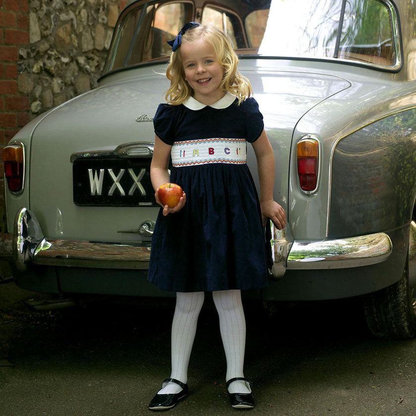ABC Peter Pan Collar Short Puff Sleeve Smocked Dress
