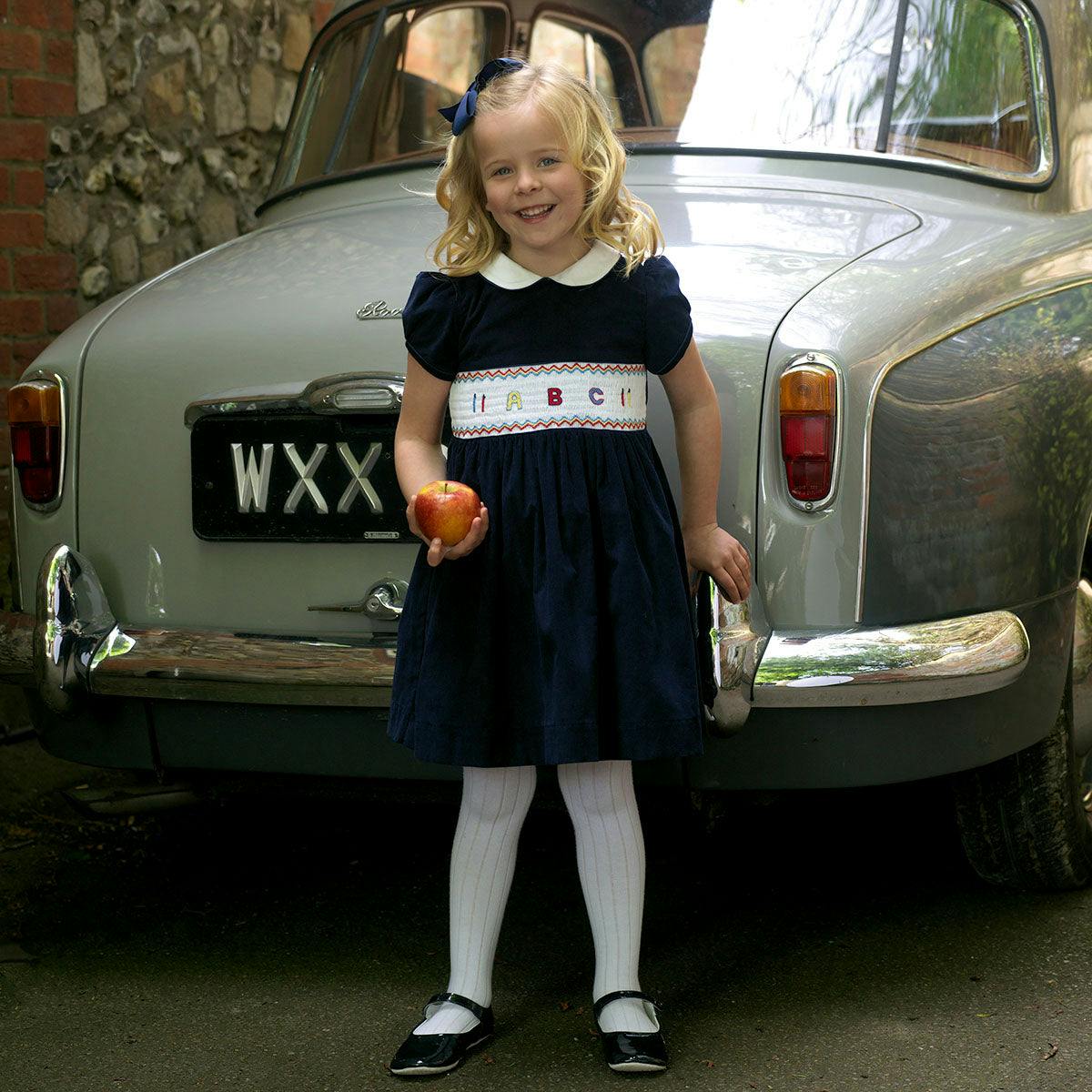ABC Peter Pan Collar Short Puff Sleeve Smocked Dress