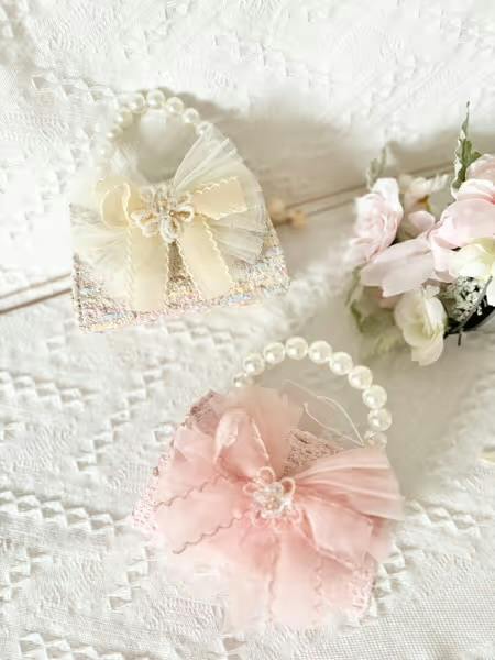 Organza Big Bow Tweed Purse