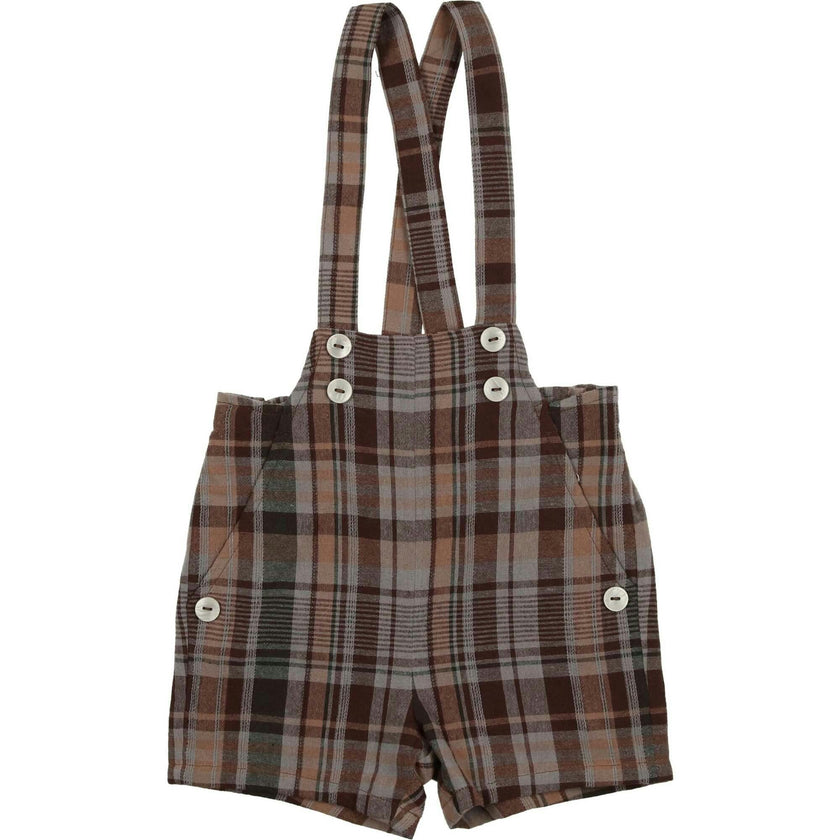 Novelty Plaid High Shoulder Strap Short Overalls