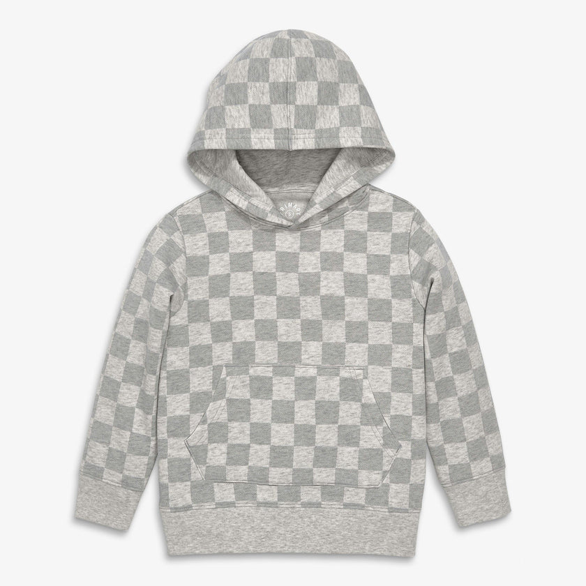 Kids cozy fleece pullover hoodie in checks