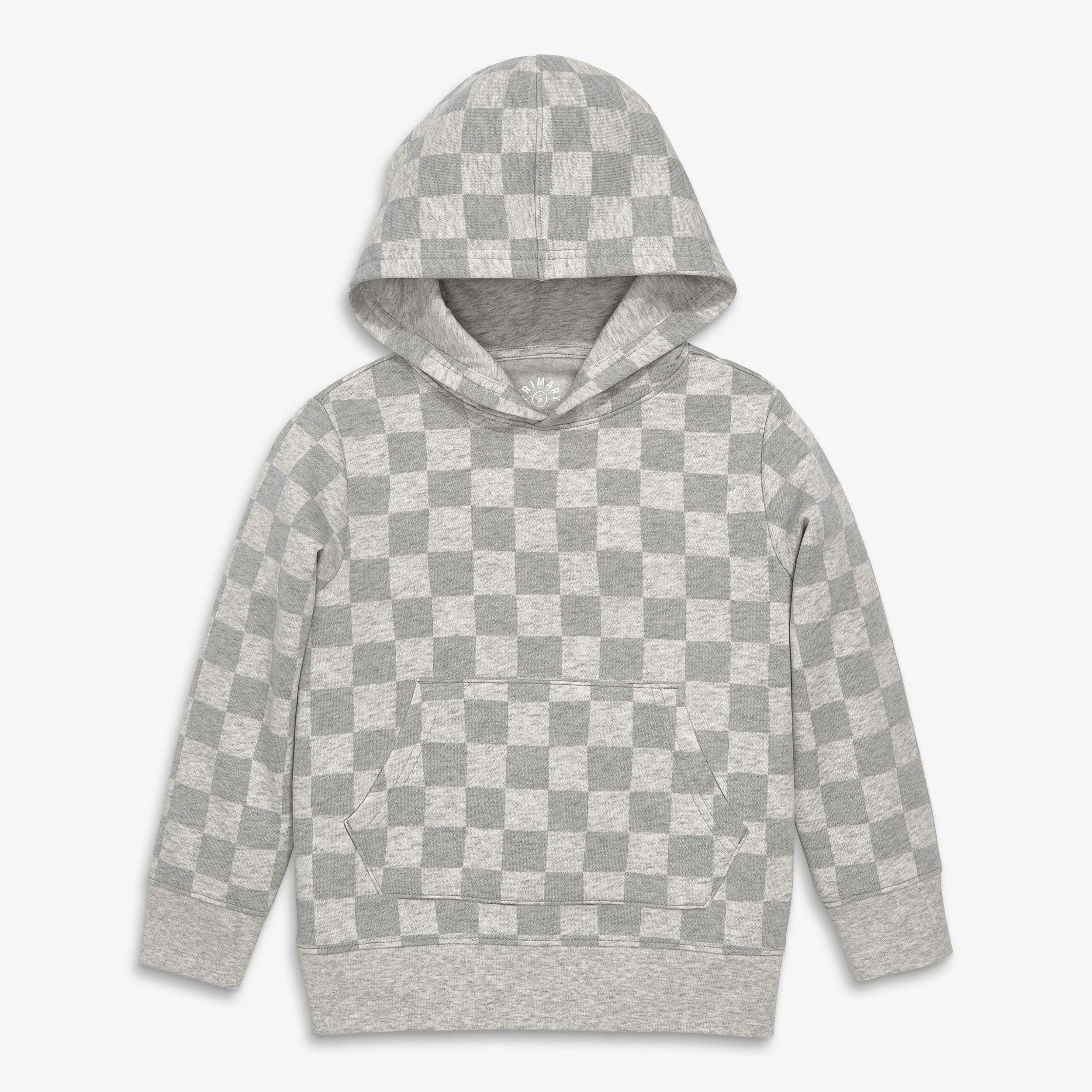 Kids cozy fleece pullover hoodie in checks
