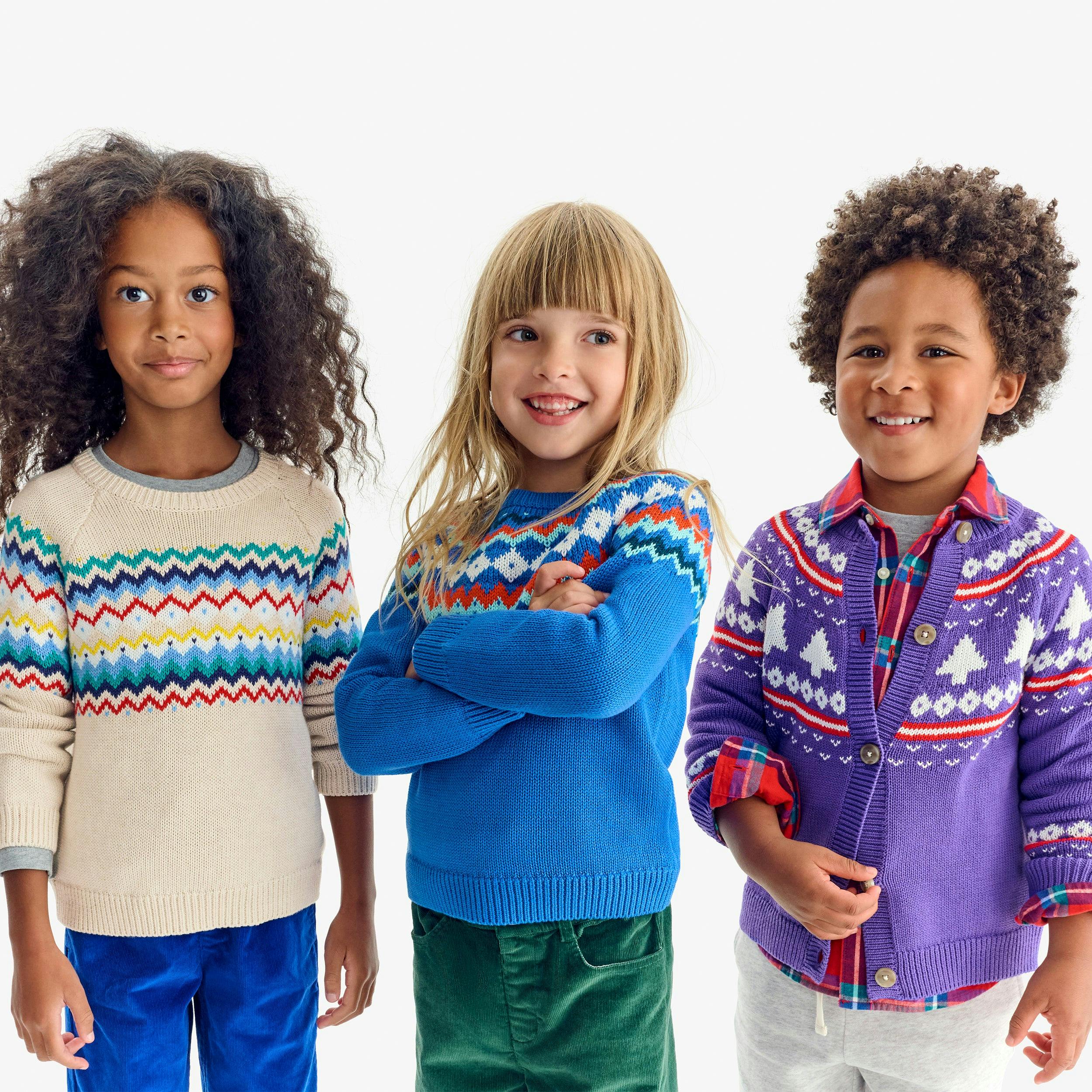 Kids cardigan in fair isle trees