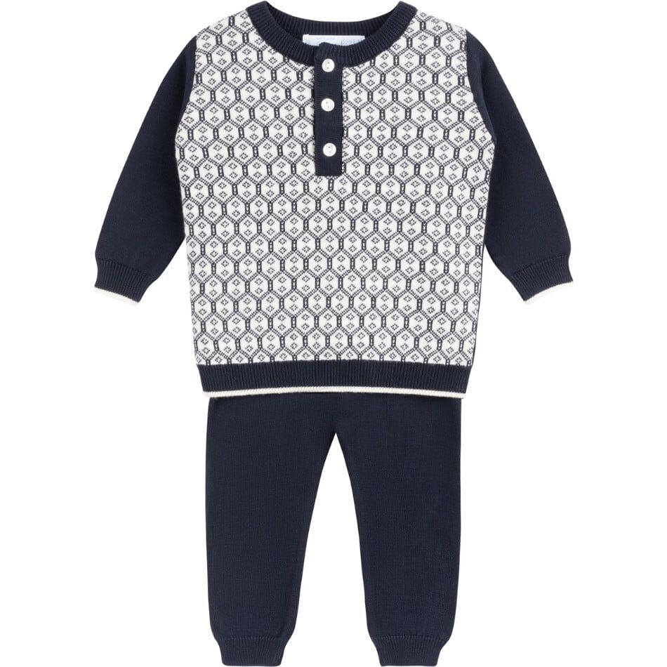 Boys Diamond Jacquard Knit Set Vintage Blue