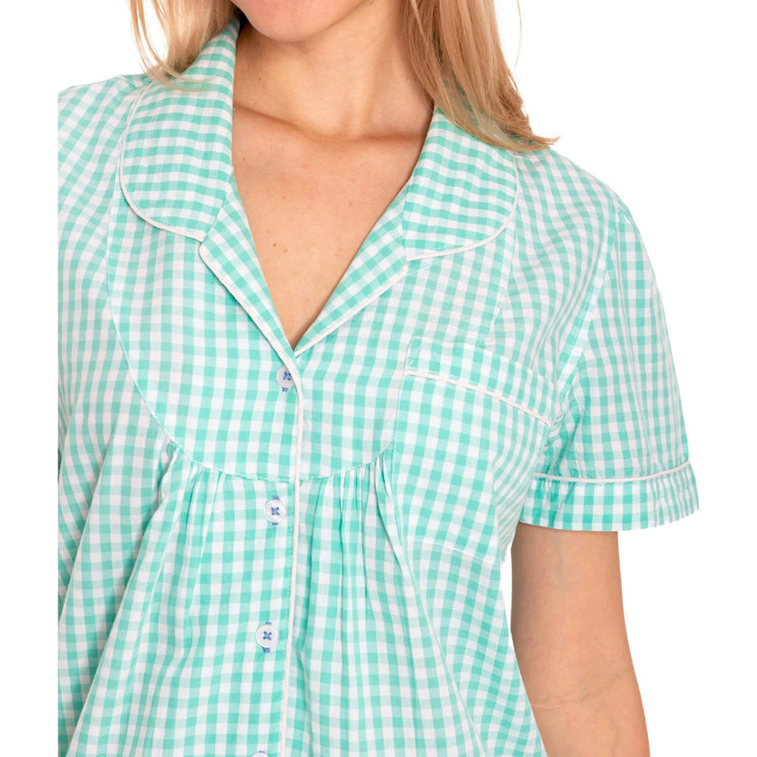 Women's Hepburn Gingham Mint Short PJ Set - Organic Cotton Poplin