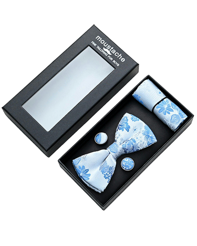 White and Blue Floral Bowtie Set