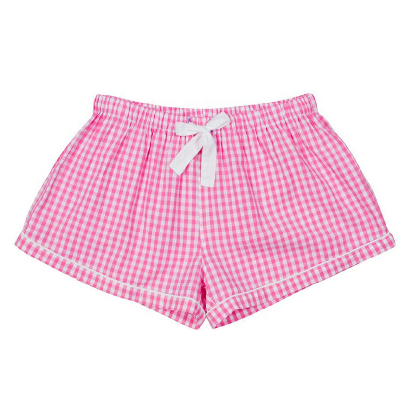 Women's Hepburn Gingham Pink Boxer Shorts - Organic Cotton Poplin