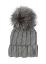 Ribbed Merino Wool Faux Fur Pom Pom Hat
