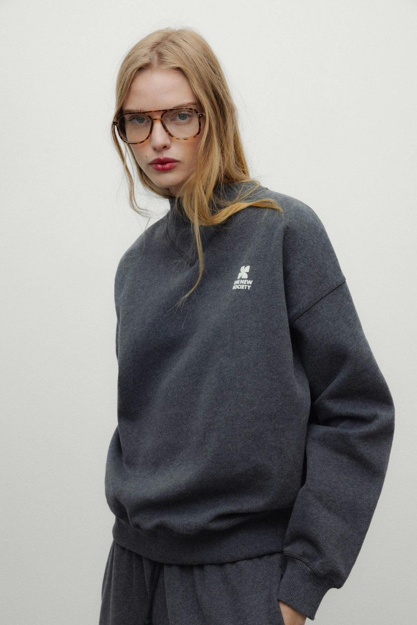 TNS Logo Rib Collar Woman Sweatshirt Dark Grey Melange