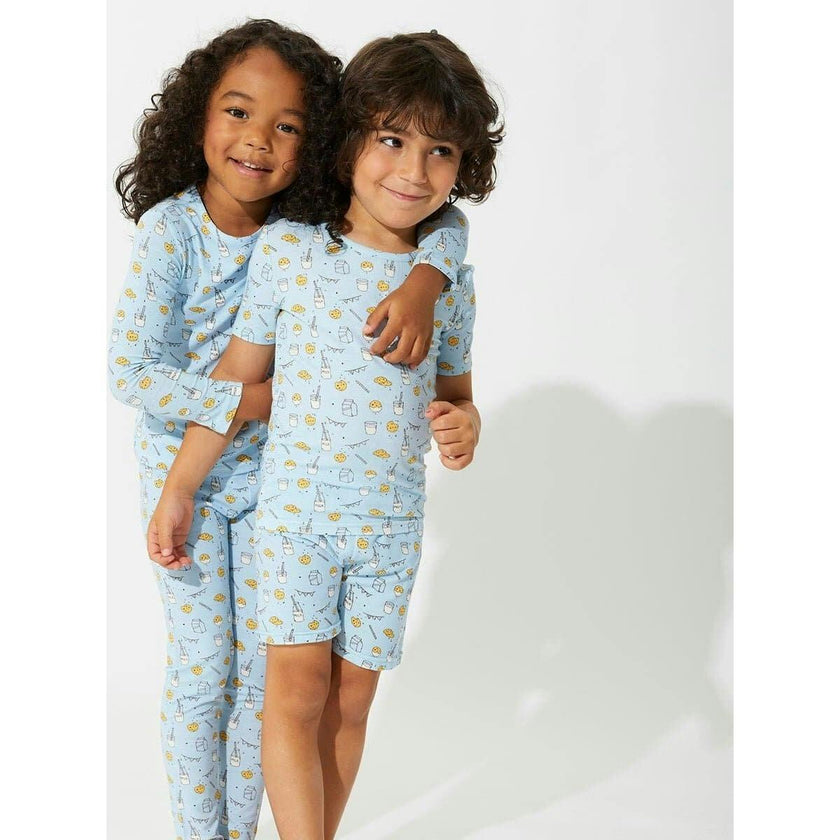Milk & Cookies Blue Bamboo Kids Pajama Short Set