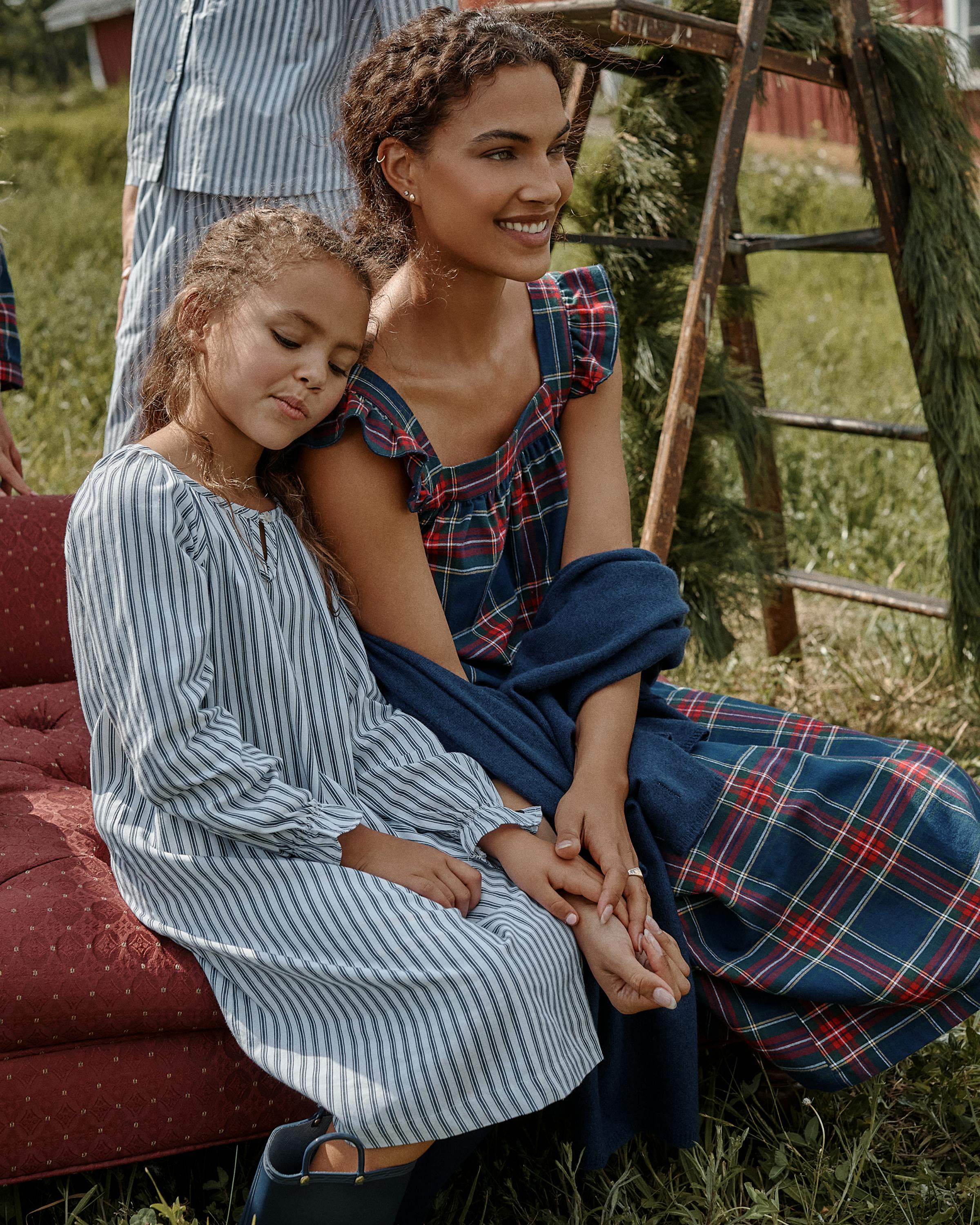 Girl's Twill Delphine Nightgown in Navy French Ticking