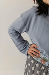 Girls Loose Fit Long Sleeve Top in Blue Fog