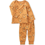 Printed Lap Shoulder Long Sleeve Top Set, Orange