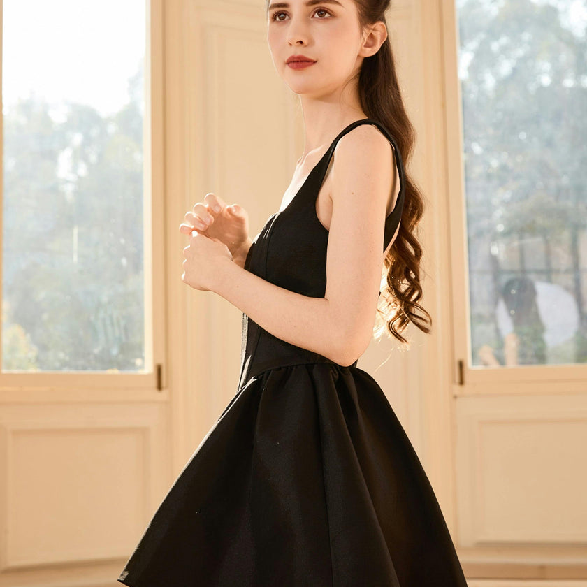 Black Andria Square-Neck Flared Dress