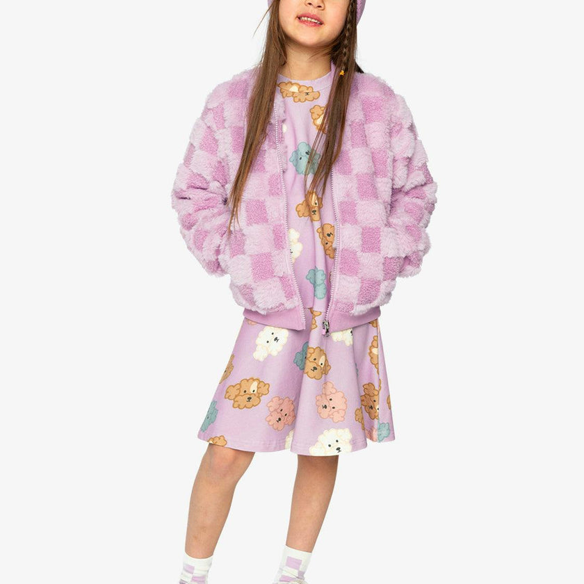 Faux Fur Jacquard Bomber Jacket Violet