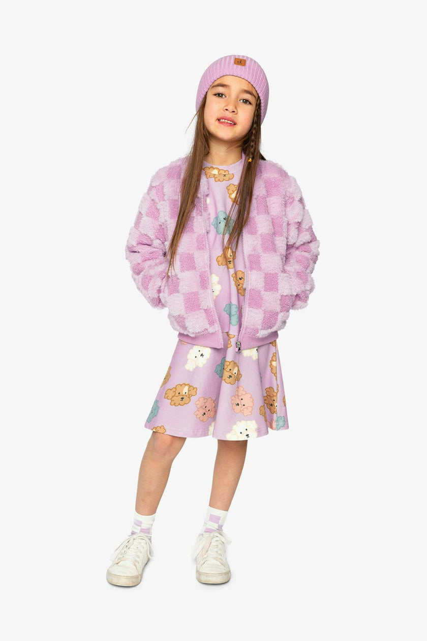 Faux Fur Jacquard Bomber Jacket Violet