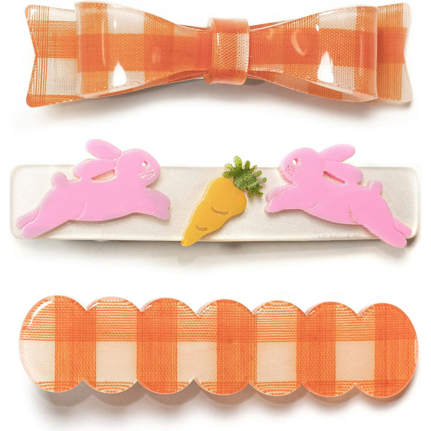 Bunnies Orange Checkered Bow Hair Clips